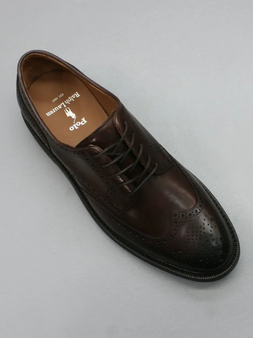 Polo Ralph Lauren Men's 9.5 Asher Wingtips Brown Calf Leather Oxford Dress Shoes
